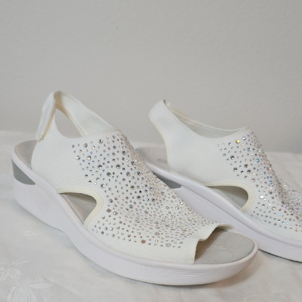 Bzees White Rhinestone Slip-On Slingback Sandals - Picture 6 of 16